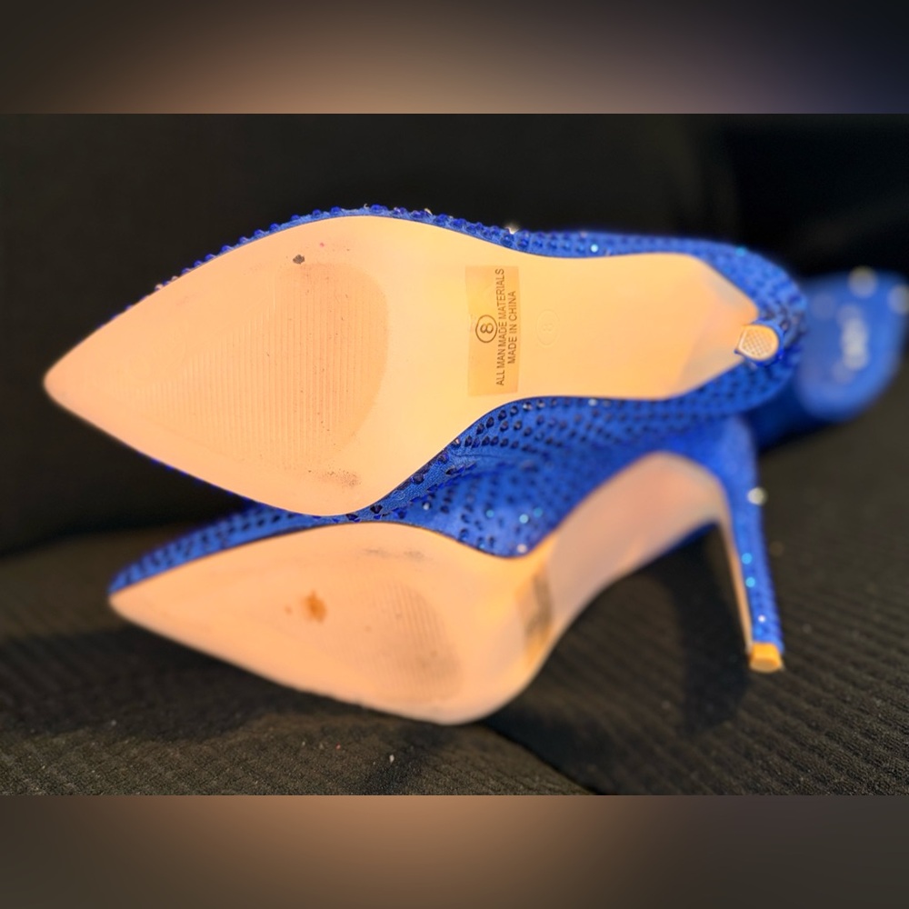 Size 8 / Blue Crystal-Stone High Heel Boots - Women - Picture 3 of 4